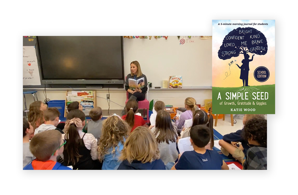 Photo of a teacher reading A Simple Seed Journal to her classroom